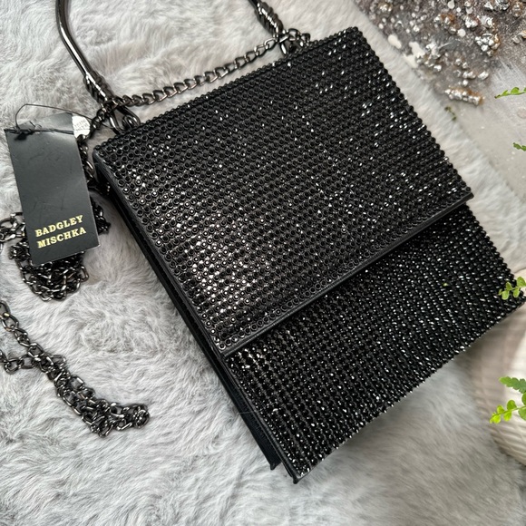 bagdley mischka black rhinestone crossbody bag BADGLEY MISCHKA Rhinestone Evenin - Picture 8 of 9
